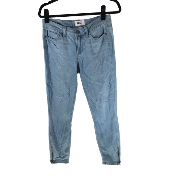 Paige Verdugo Crop Zip Jeans Light Blue Denim Blend With Ankle Zippers Size 28 - Picture 1 of 6